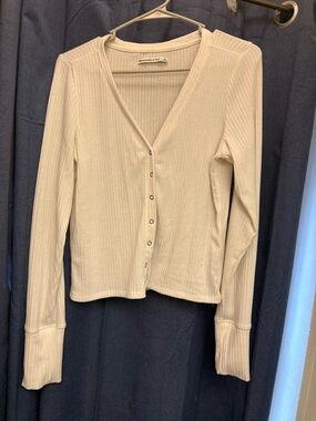 Abercrombie & Fitch Cream Ribbed Snap-Front Top